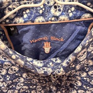 Visconti Black Men's Blue Skull Pattern Shirt